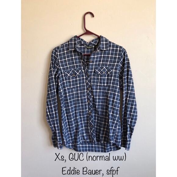 Eddie Bauer Xs Blue Plaid Button Up Flannel Shirt - Picture 1 of 1